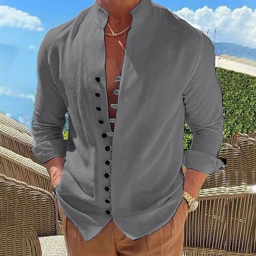 New Spring Autumn casual shirt loose Mens Solid Color Long
