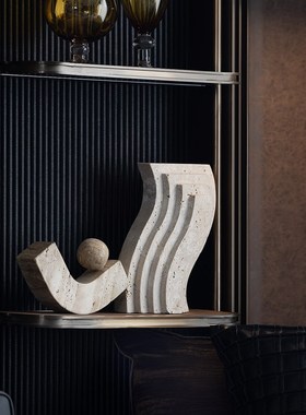 侘寂风抽象艺术几何黄洞石软装饰品民宿客厅酒柜壁龛高端复古摆件