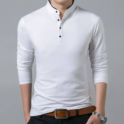 Hot Sale 2022 Spring Mens Tshirt Long Sleeve Stand Basic Sol
