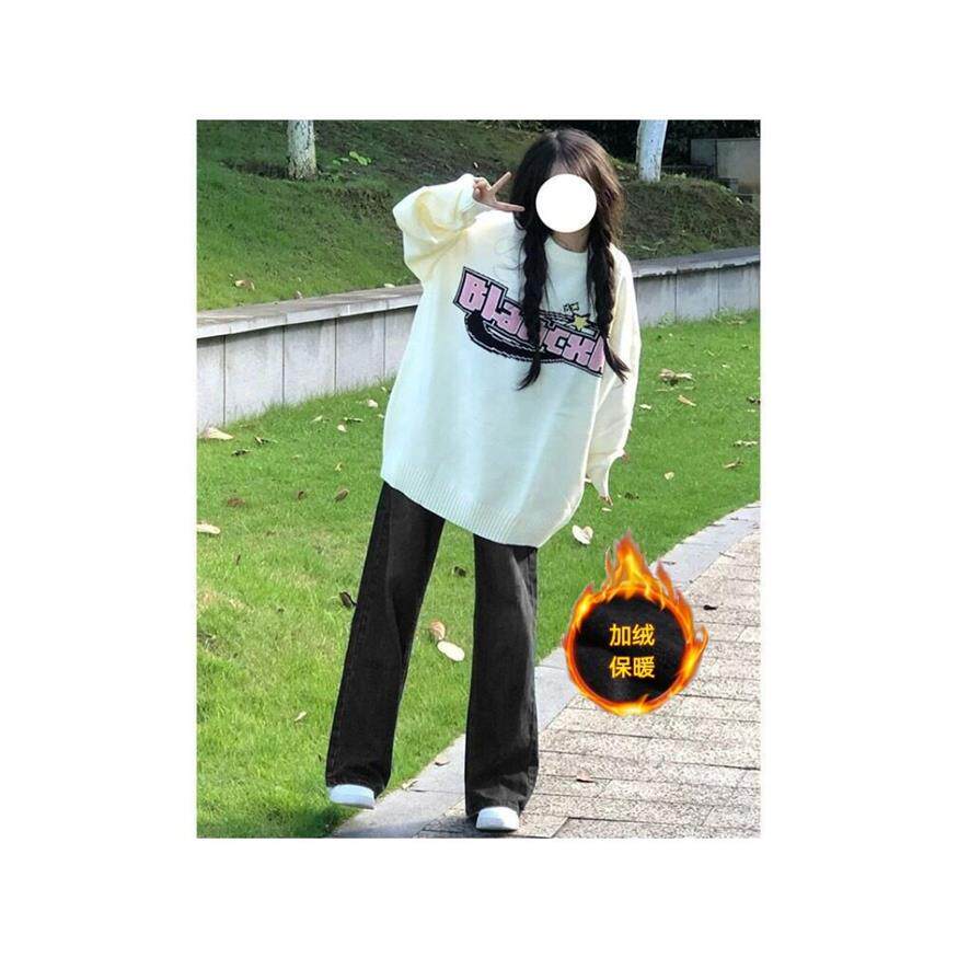 黑灰色直筒牛仔裤女秋冬