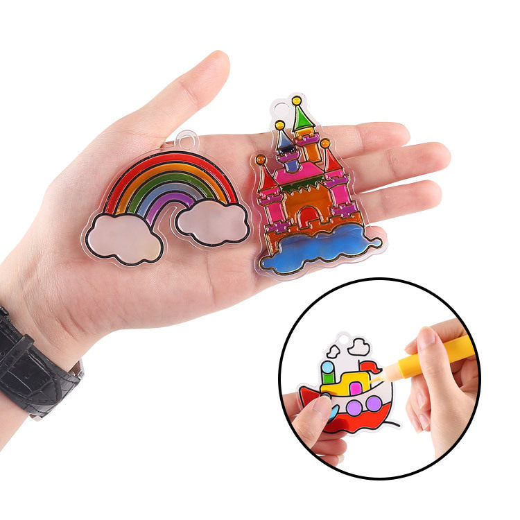 儿童3D立体diy手工制作免烤涂色水晶彩窗立体胶画玩具24pcs图案