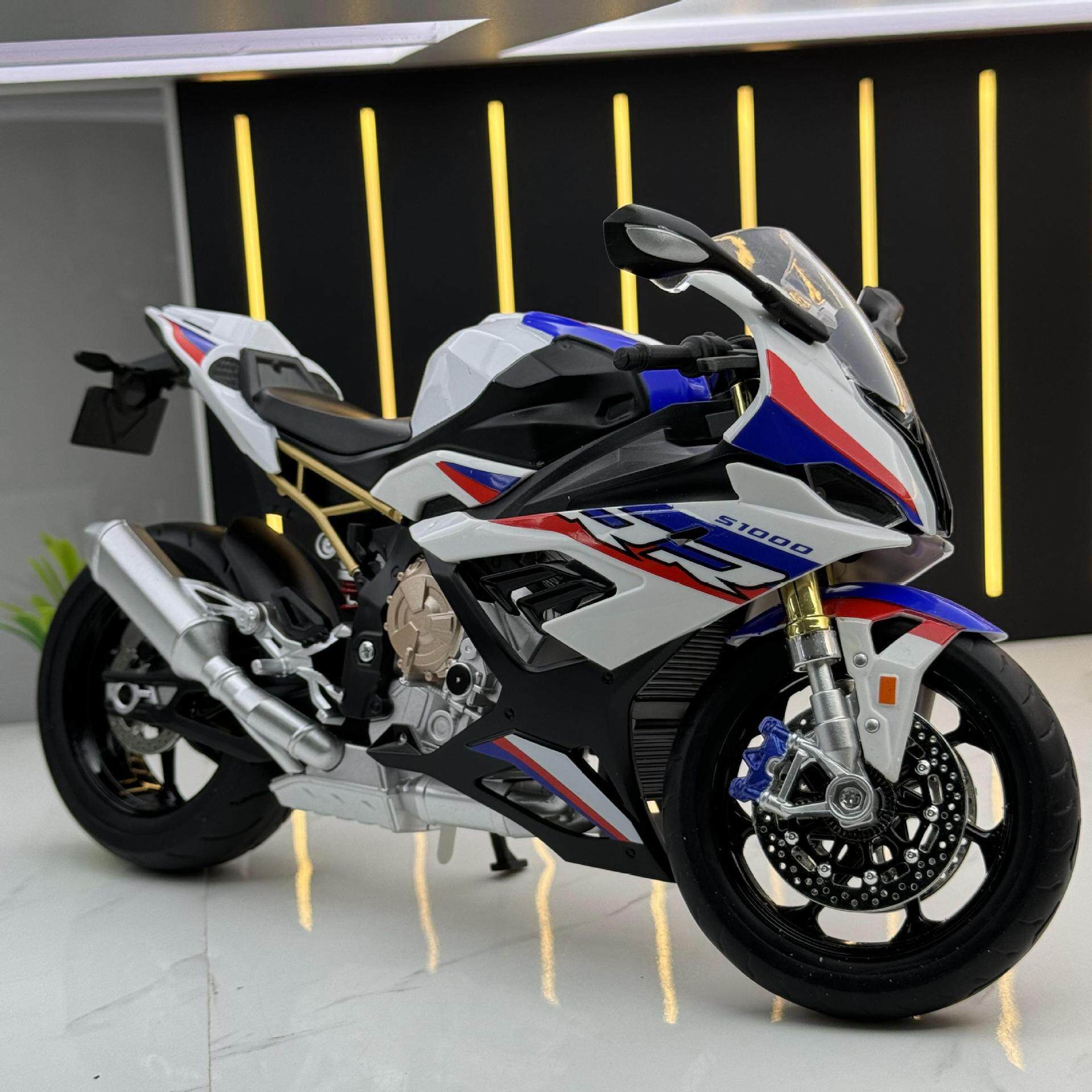 华一合金车模1:9宝马S1000摩托车滑行儿童玩具车灯光避震模型摆件