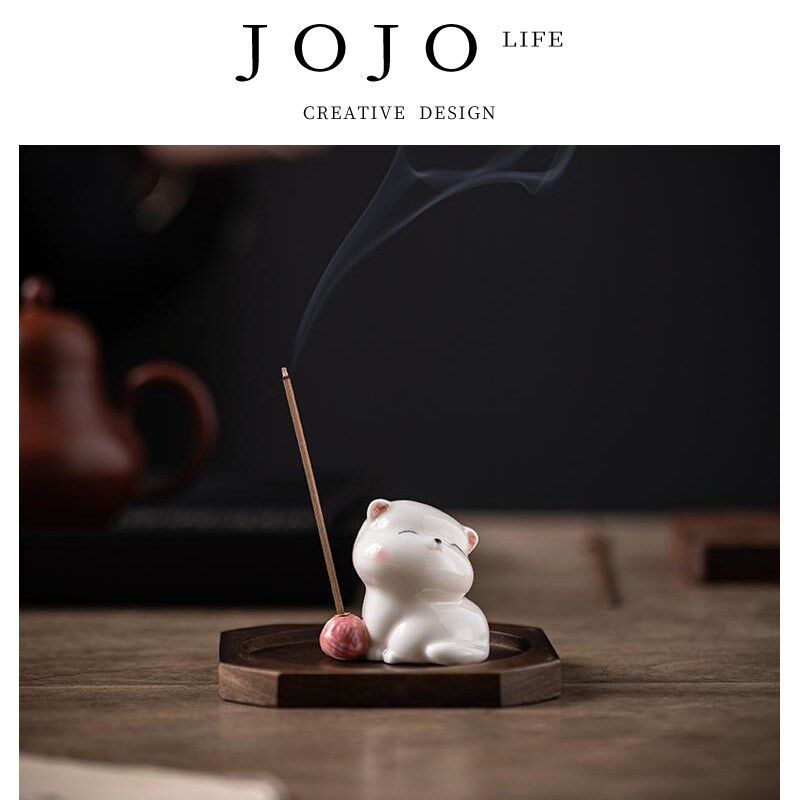 JOJOS L. PD.紫泉涧.创意线香插萌猫线香托茶宠摆件精品  炽然