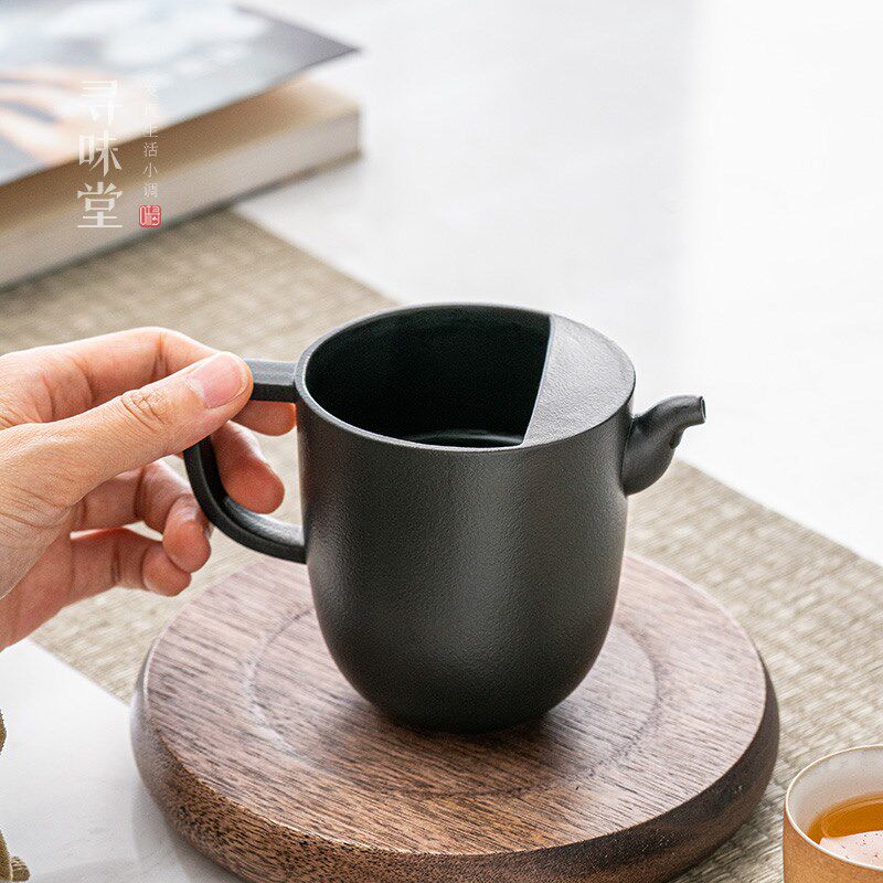乐在其中公道杯雅致陶器泡茶杯复古风中式粗陶黑陶匀杯家用茶具