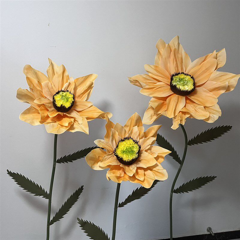 婚庆路引花装饰婚礼道具橱窗手工花舞台布置向日葵纸花eva带杆叶