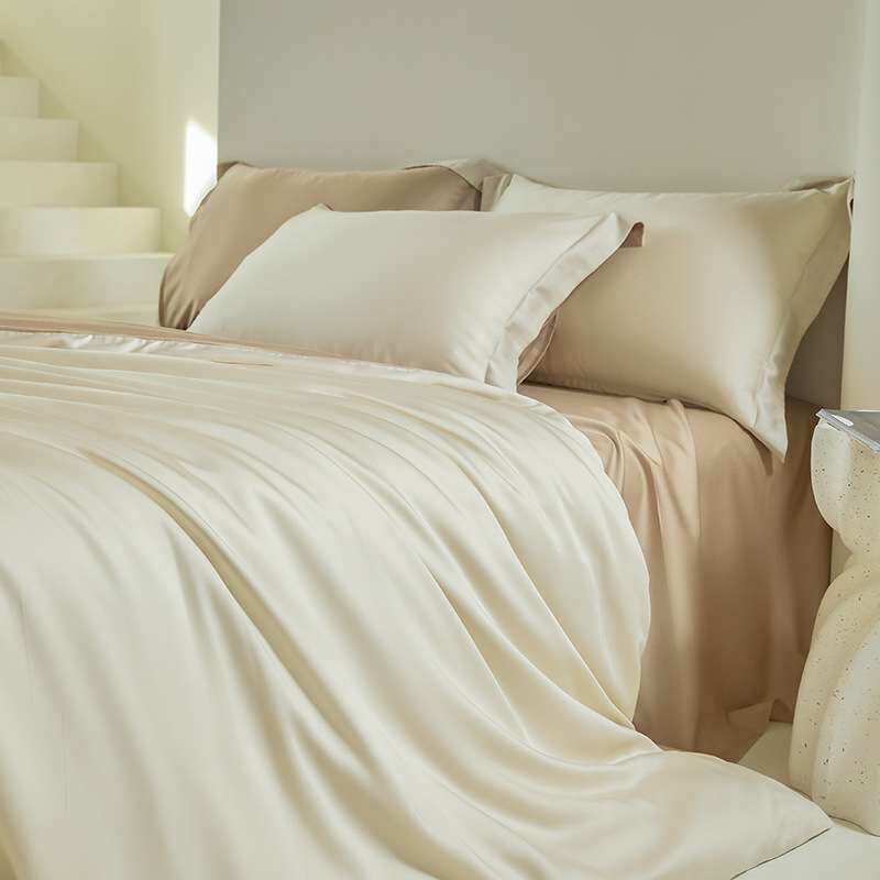 2026新款A类100支兰精天丝四件套简约拼色床单套件床笠奢华套