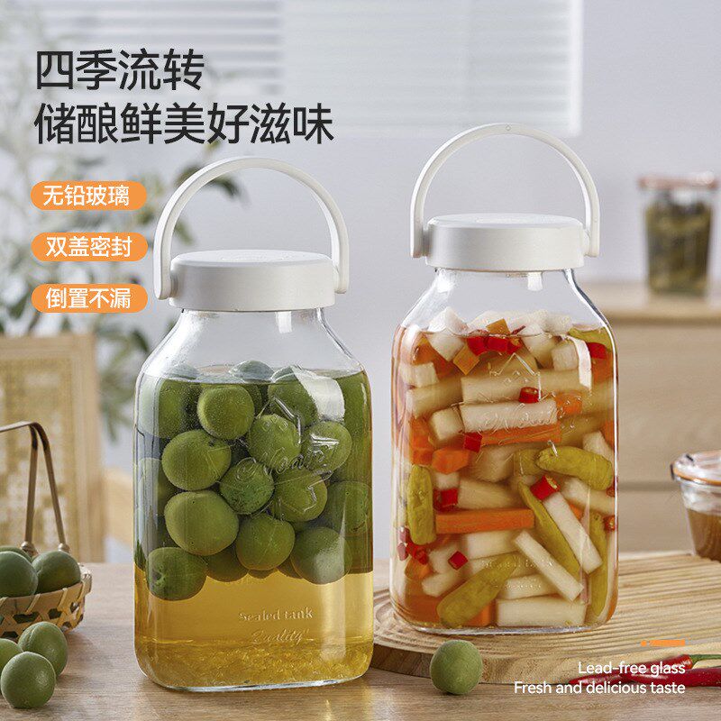 诺亚双盖密封自动排气储酿罐 带日期标玻璃储藏罐 大容量2.2毫升