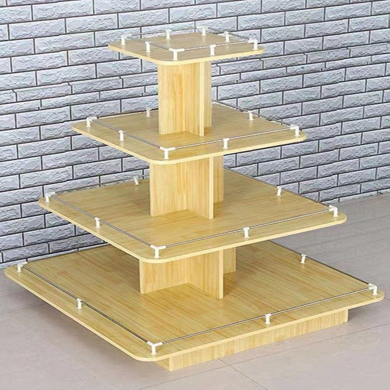 木质货柜展柜超市零食货架堆头展示架母婴店圆形中岛柜置物架收纳