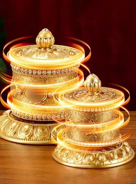 藏村铜制车载指捻转轮西藏式家用15万遍转桶静音转筒汽车摆件转桶