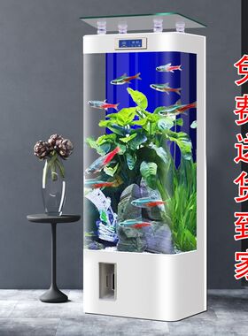 2024新款热弯玻璃金鱼缸落地创海背滤生态定制客厅家用中型水族箱