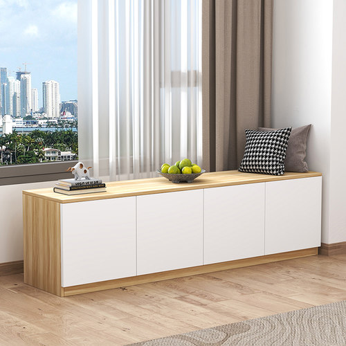 实木阳台柜子储物柜家用可坐阳台收纳置物柜大容量地柜矮柜飘窗柜