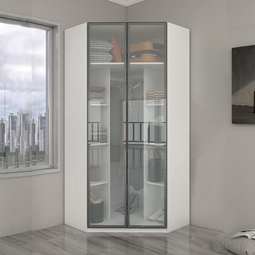 定制转角衣柜家用卧室小户型实木简约90度墙拐角储物柜子环保