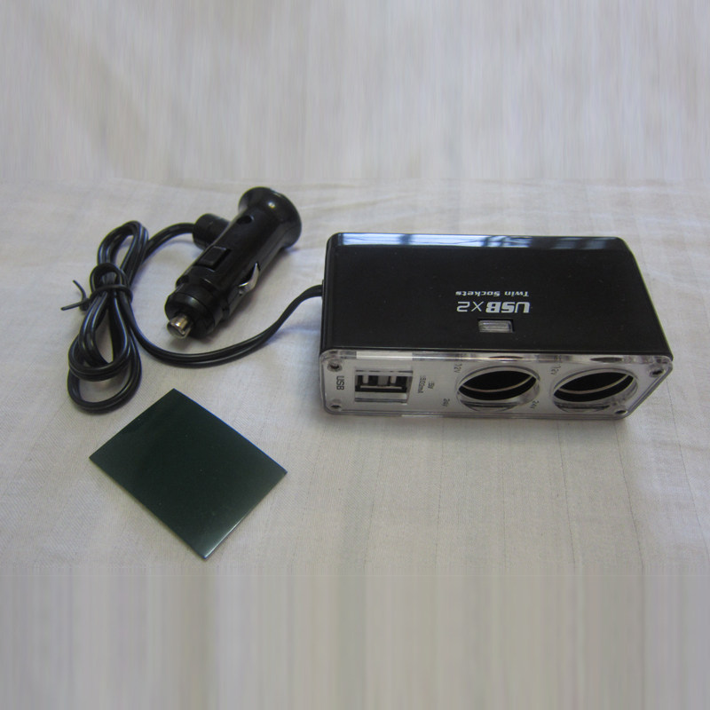 索腾 1分2点烟器带双USB接口车载充电器 1拖2带延长线转换器插座