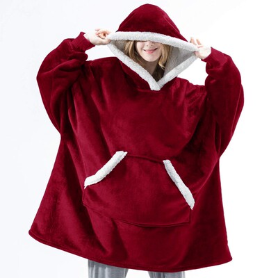 Winter Plush Fleece Wearable Hooded TV Blanket With Sleeves
