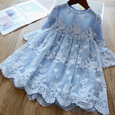 Winter Autumn Girl Lace Embroidery Long Sleeve Dress Childre