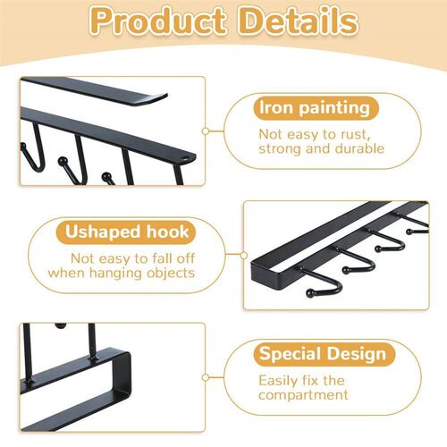 6 Hooks Storage Shelf Wardrobe Kitchen Bathroom Organizer Ir