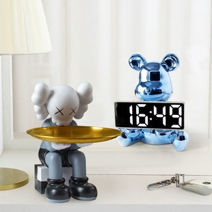时钟表摆台式暴力熊公仔摆件挂钟入户玄关客厅电视柜酒柜子装饰品