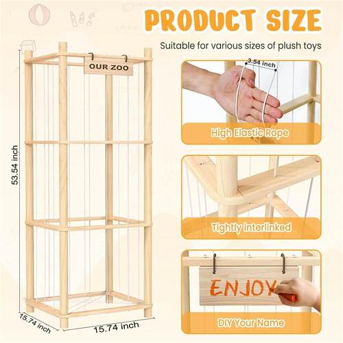 Cute Wooden Zoo Toy Organizer for Stuffed Animals, Kids Room