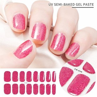 16Tips Semi-Cured Nail Art Sticker Soild Gel Wraps Adhesive