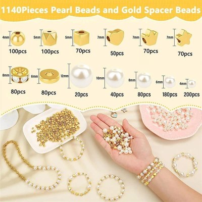 1140Pcs Imitation Pearl Plated Gold CCB Beads Kits Star Hear