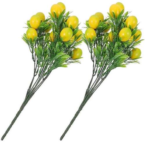 2 Pcs Artificial Lemon Branch Fake Fruit Decor Faux Plant