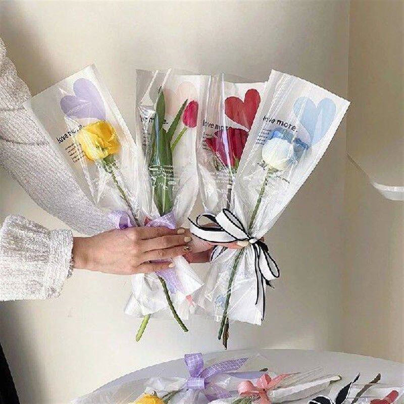 20pcs Single Rose Sleeves Flower Wrapping Bag Bouquet