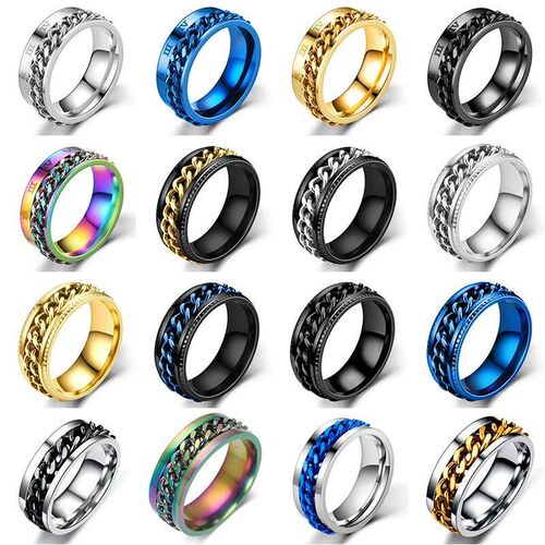 Titanium Steel Rotatable Chain Rings Men Women Sress Ring Fo