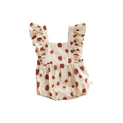 Summer Infant Romper Cute Girl Baby Strawberry Print Flutter