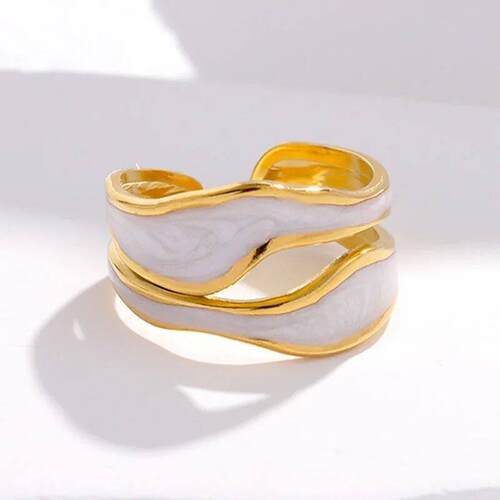 Vintage Stainless Steel White Oil Drip Open Rings for Women