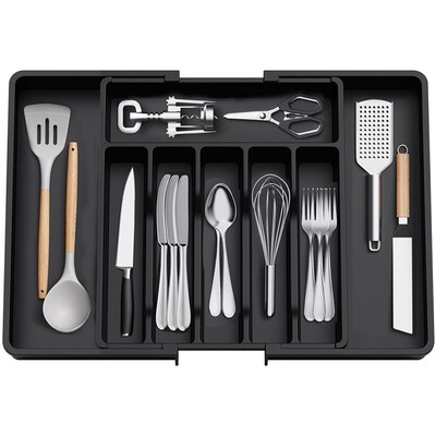 跨境新品Expandable Utensil Tray 抽屉可扩展餐具托盘刀叉收纳盒