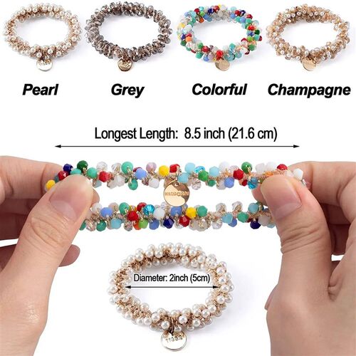1pc Women Crystal Pearls Hair Rope Handmade Elastic Beaded t