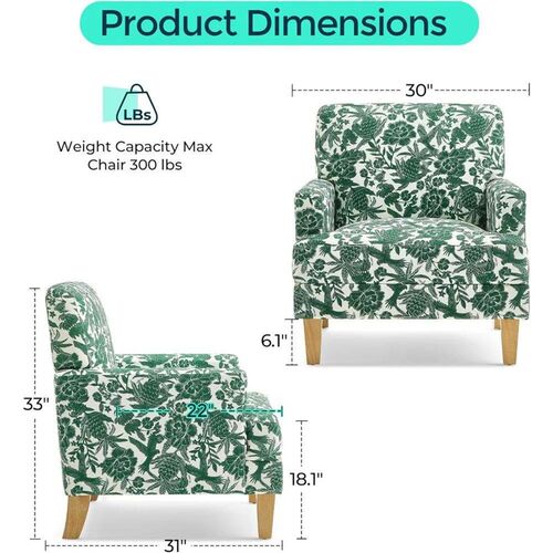 Floral Accent Chair, Large Armchair with Rubberwood Legs, Mi