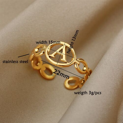 Hollow Initial Letter Rings For Women Stainless Steel Ring G