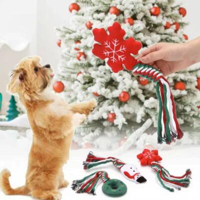 Christmas Small Dog Toy Chew Plush Puppy Cat Gift Tassel Rop