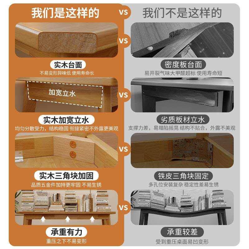 实木书桌书架一体家用卧室靠墙办公桌子简约现代小型电脑桌工作台