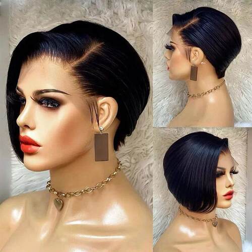 99J Pixie Cut Wig Transparent Lace Human Hair Wigs For Women
