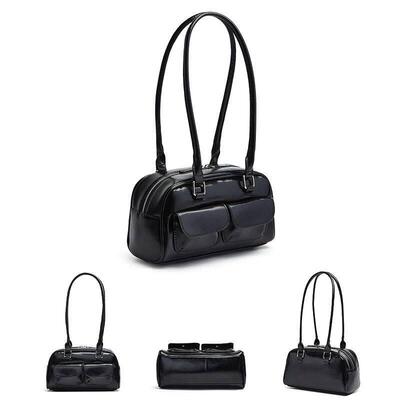 New womens bag fashion niche oil wax leather bowling bag mu
