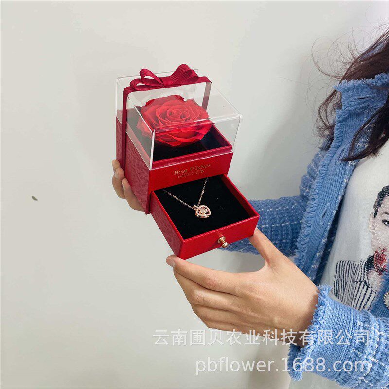 Dried Flowers Rose Flowers Tanabata Gift Acrylic Single Rose - 实物图