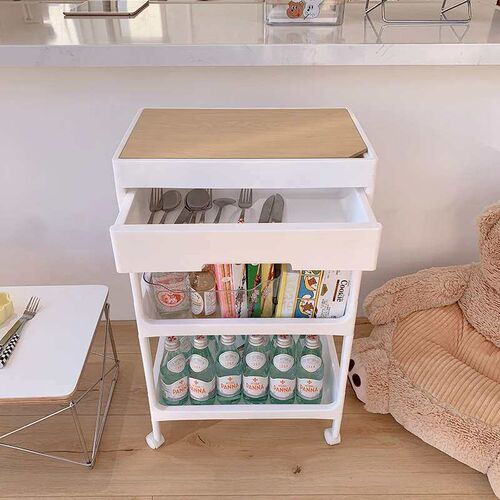 Dormitory Wooden Cover Wheel Mobile Beauty Salon Trolley Sto