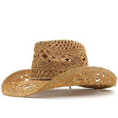 Straw Western Cowboy Hat for Women Men Classic Vintage Hollo