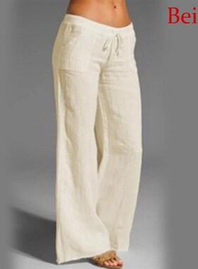 Womens High Waist Wide Leg Pants Cotton Linen Casual Pants