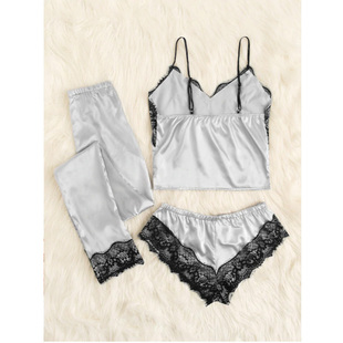 3pcs Women Satin Lace Mesh Sleepwear 9 Colors  Homewear Nigh