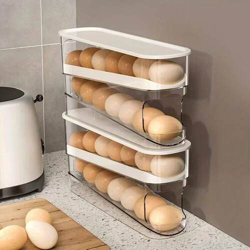 Double Layers Egg Storage Box Refrigerator Automatic Rolling