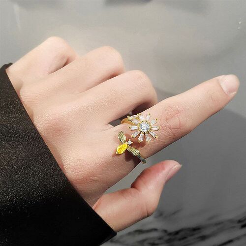 Adjustable Sunflower Rotating Ring Diamond Simple Versatile