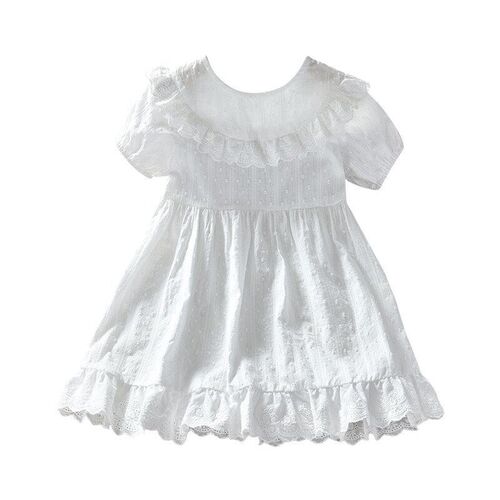 Kids Stylish Ruffled Princess Dress Girls Summer 2025 White