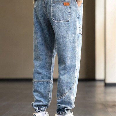 2023 New Mens Cargo Jeans Baggy Joggers Fashion Black Blue