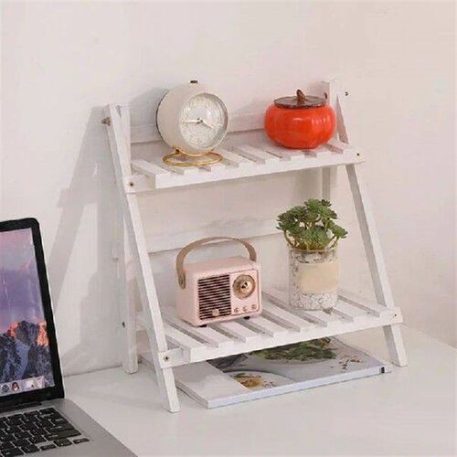 Double Layer Wooden Storage Shelf Flowerpot Desktop