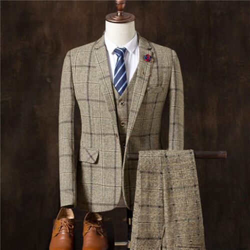 Spring oh new leisure slim suit suit three-piece mens plaid