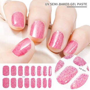 16Tips Semi-Cured Nail Art Sticker Soild Gel Wraps Adhesive