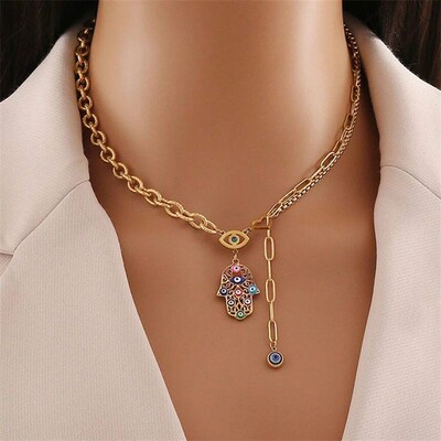 316L Stainless Steel Colored Oil Drip Palm Eyes Pendant Char